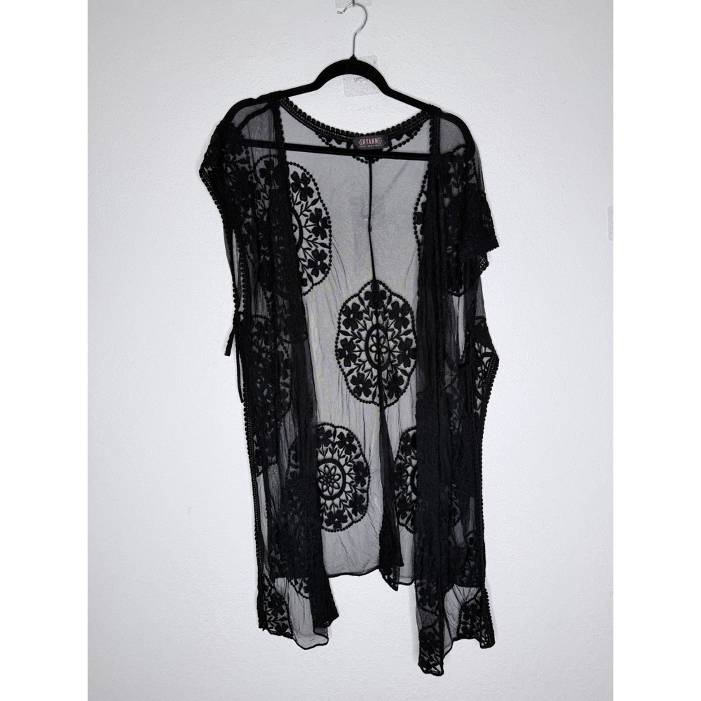 Shyanne Sheer Lace Kimono Duster Black Floral Western Boho Festival